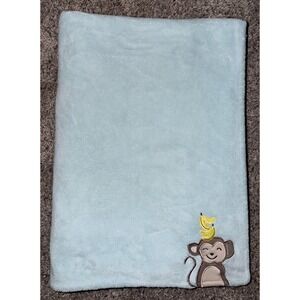 Carter's Aqua Blue Green Turquoise Gray Striped Monkey Banana Baby Blanket 40x30